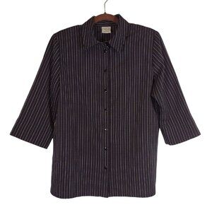 Allison Daley Womens 14 Work Blazer Black White 1/4 Sleeve Pinstriped Inspired